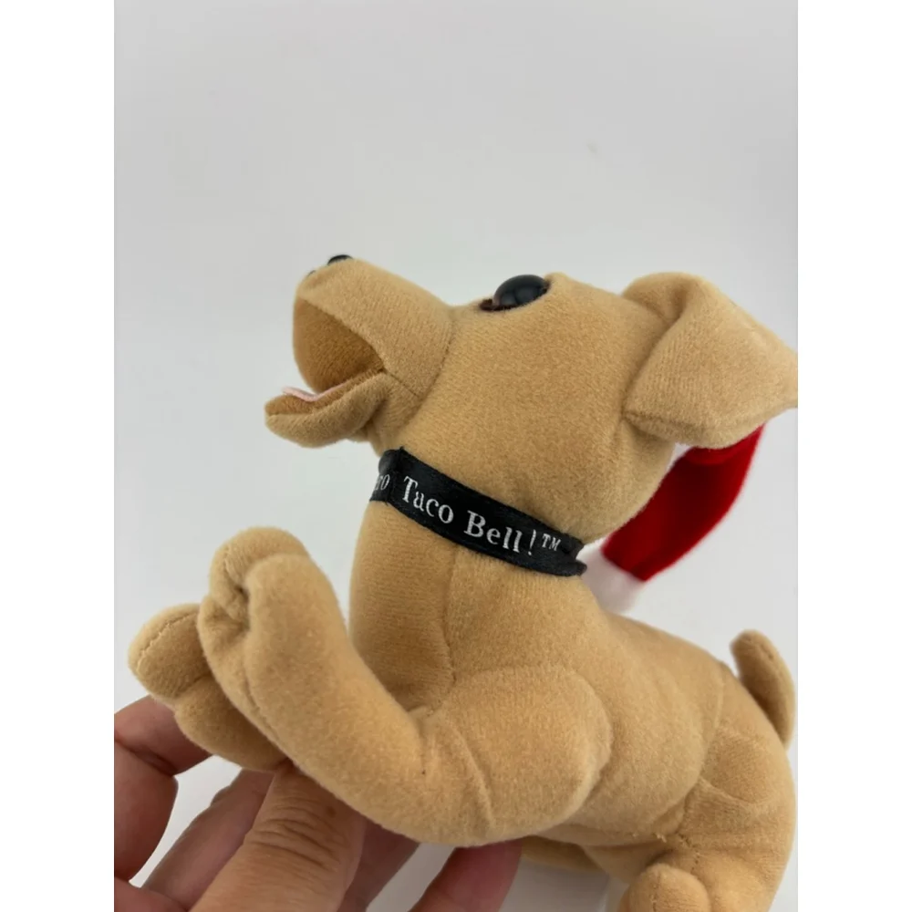 Small Taco Bell Chihuahua Plush Stuffed Animal One Size Beige Red Santa Hat